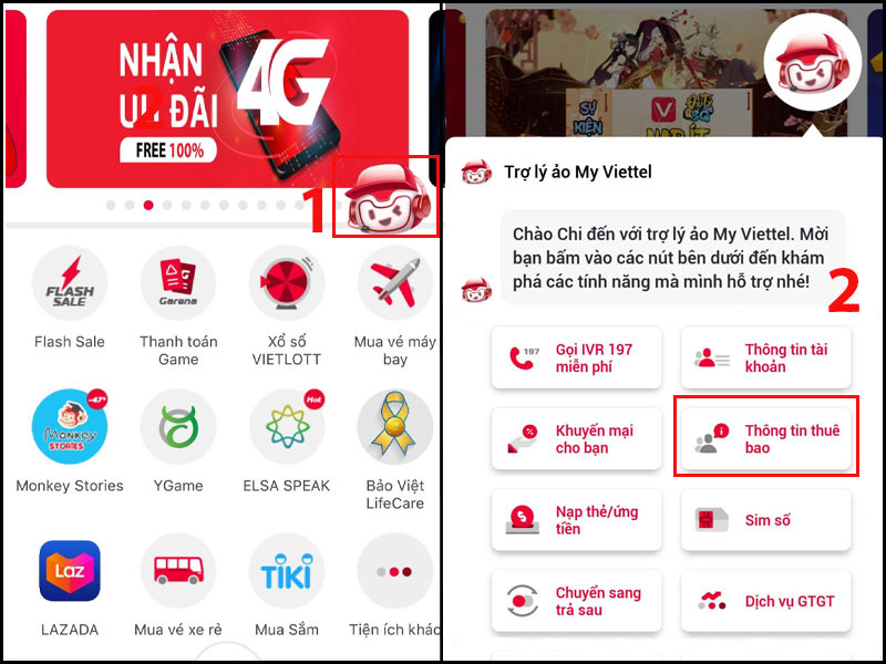 Chọn Thông tin thuê bao
